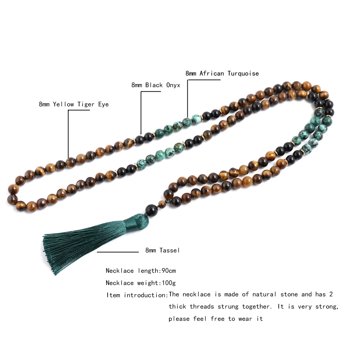 Tiger Eye, Black Onyx, 108 Bead Mala with Bracelet - thebodymindsoulshop