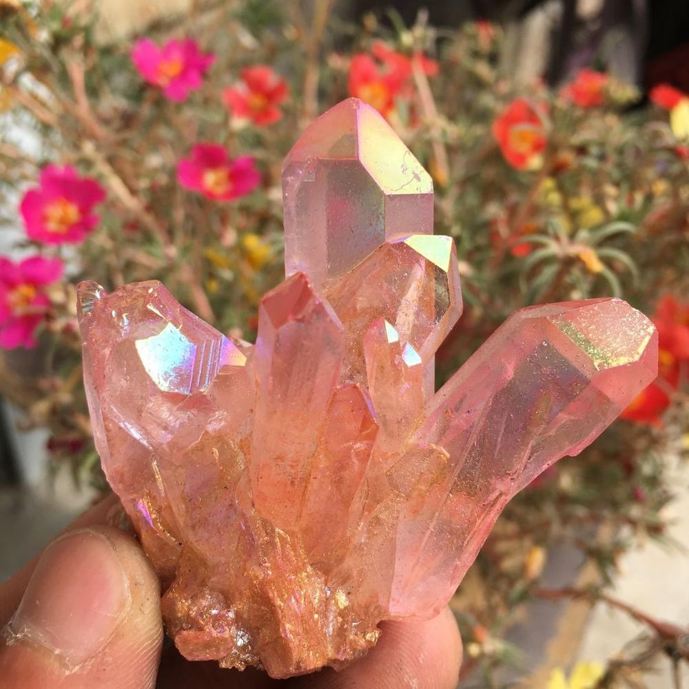 Rare Rose Flame Aura Quartz Cluster - thebodymindsoulshop