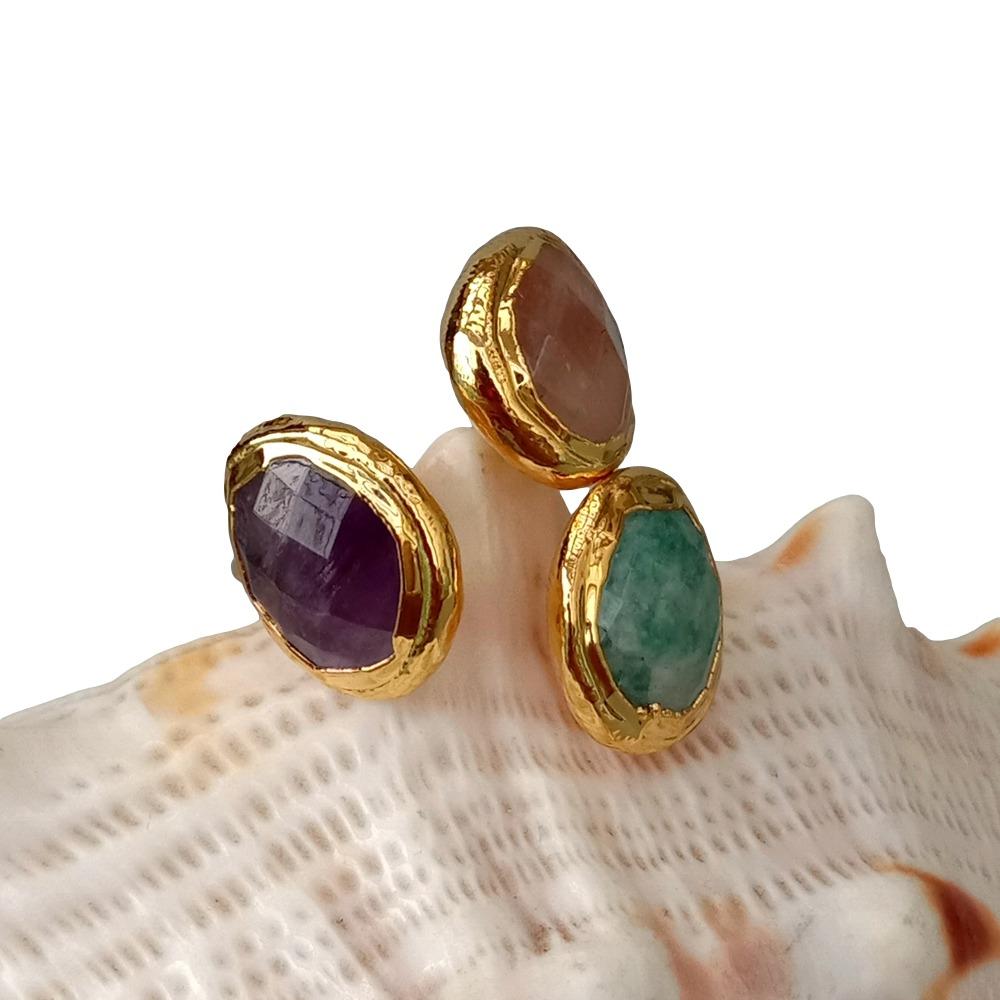 Natural faceted Purple Amethyst, Amazonite, & Sunstone Ring - thebodymindsoulshop