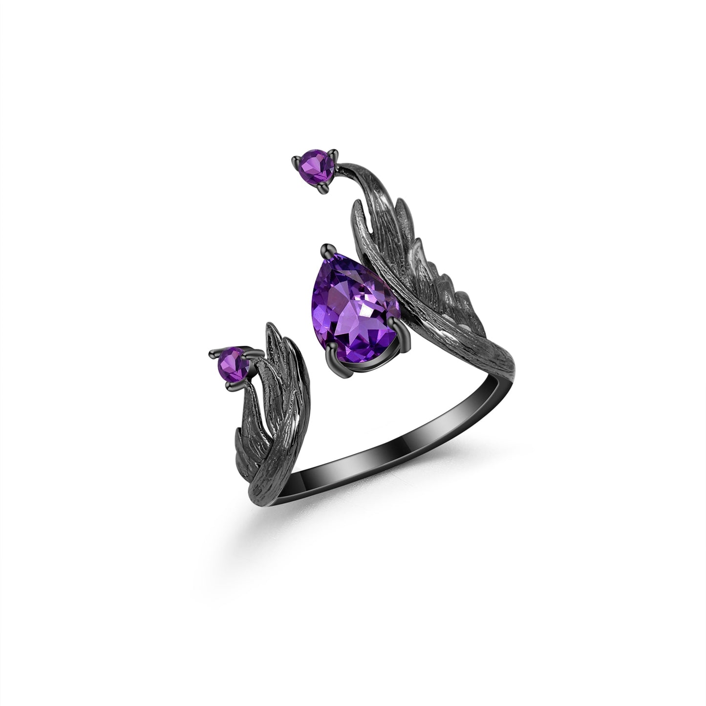 Amethyst Sterling Adjustable Angel's Wing Ring - thebodymindsoulshop