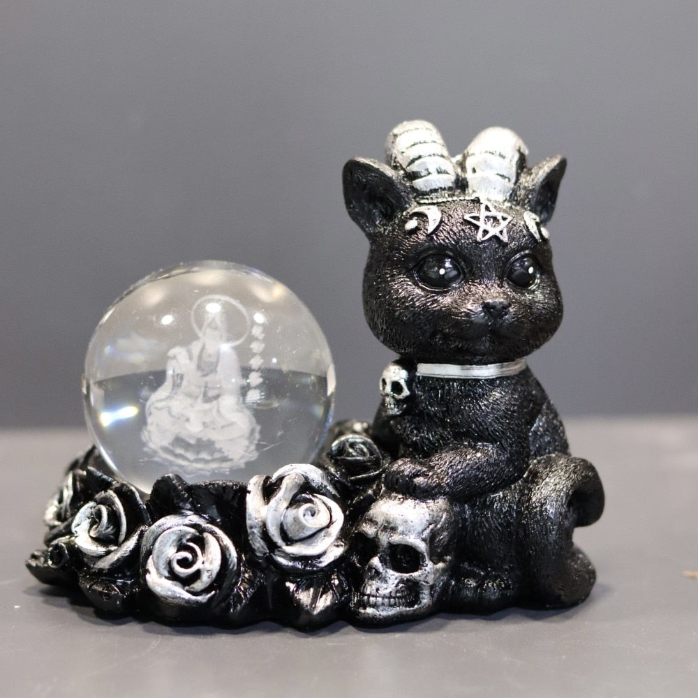 Horned Cat, Witchy Crystal Ball holder - thebodymindsoulshop