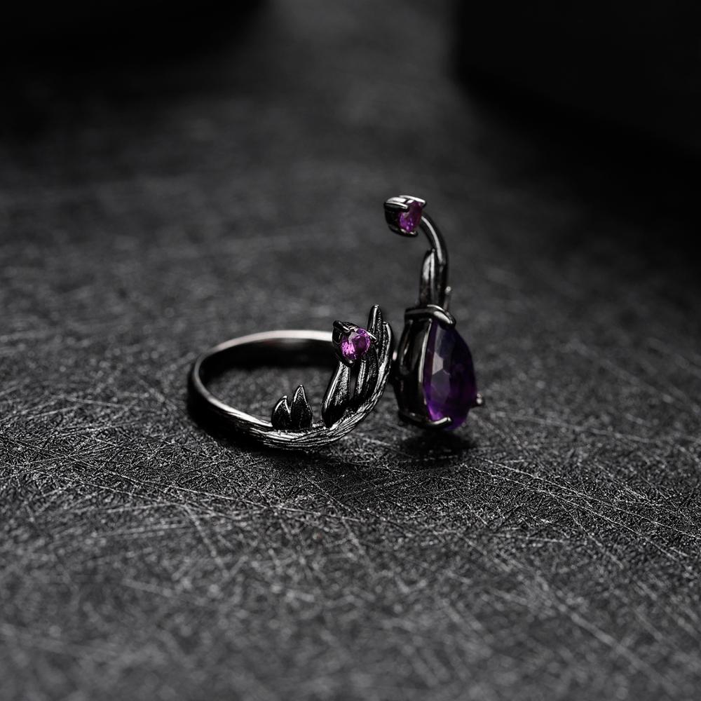 Amethyst Sterling Adjustable Angel's Wing Ring - thebodymindsoulshop