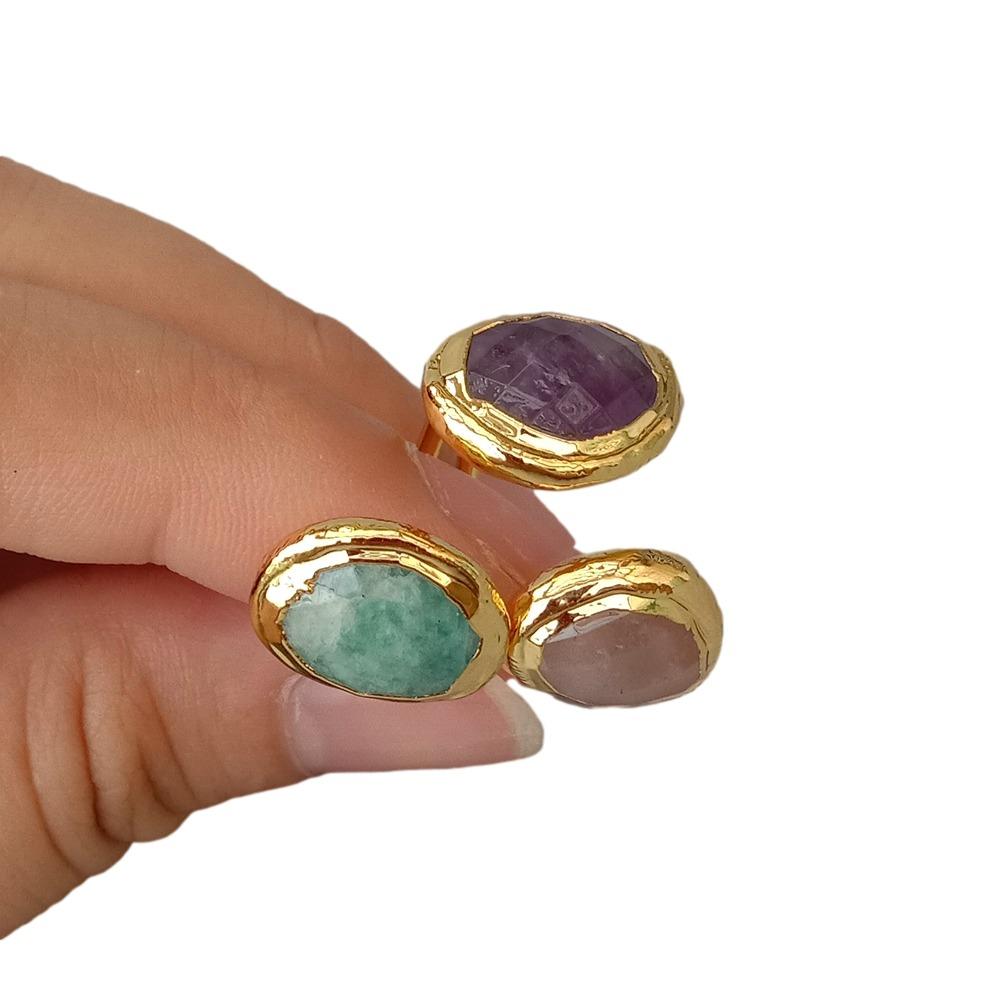 Natural faceted Purple Amethyst, Amazonite, & Sunstone Ring - thebodymindsoulshop