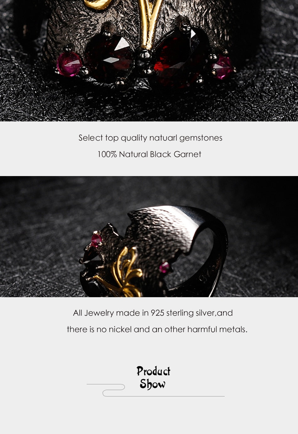 Black Garnet Ring, Sterling, Unisex - thebodymindsoulshop