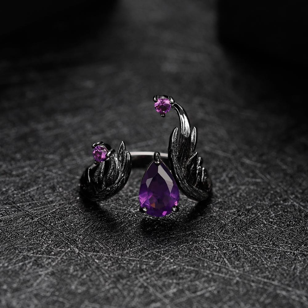 Amethyst Sterling Adjustable Angel's Wing Ring - thebodymindsoulshop