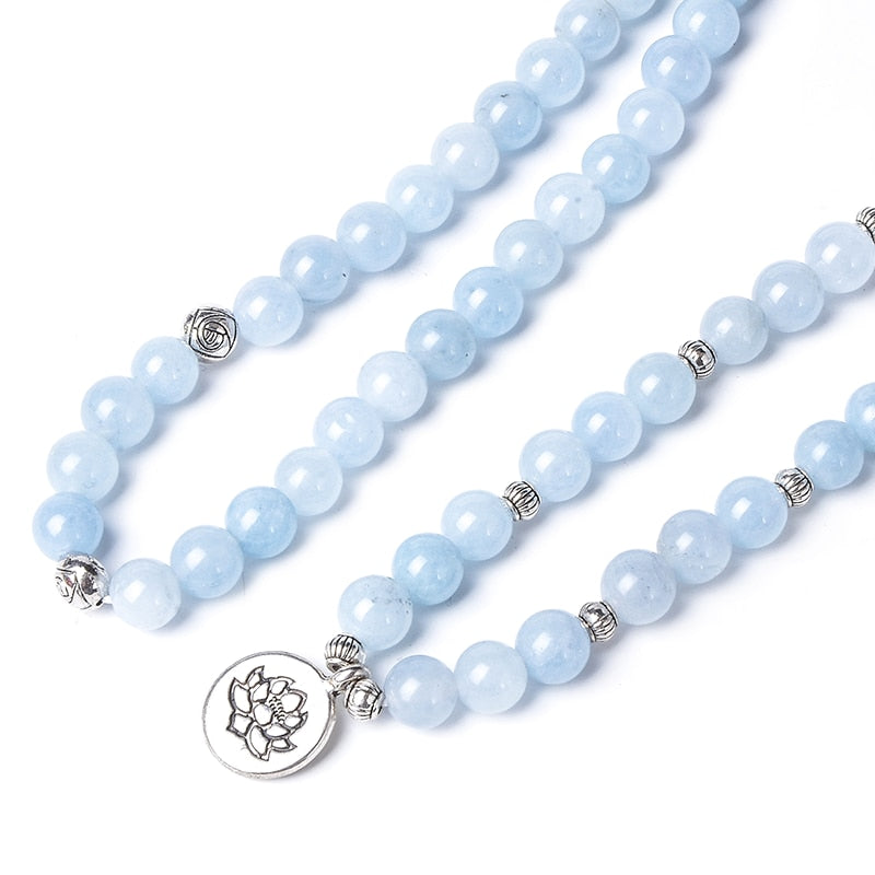 108 8mm Aquamarine Mala Bracelet - thebodymindsoulshop