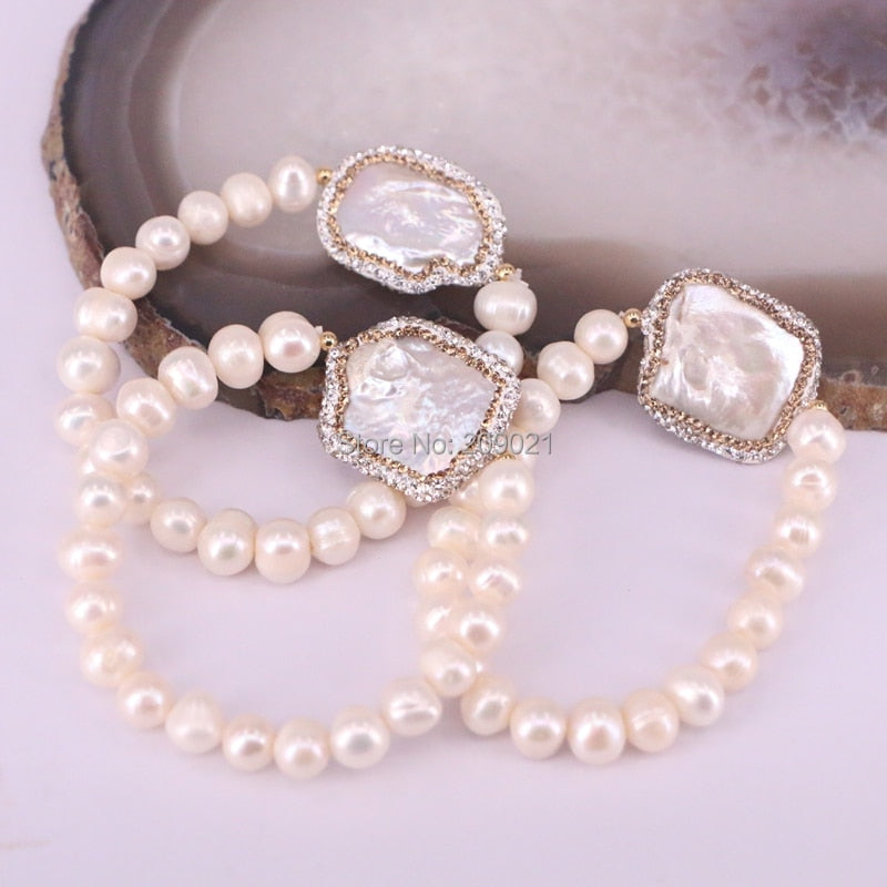 Freshwater Pearl Paved Rhinestone Bracelets - thebodymindsoulshop