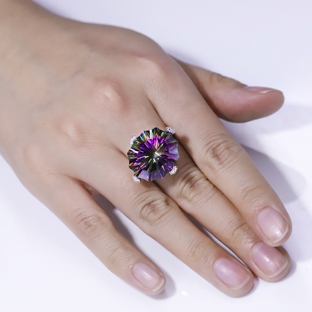 Rainbow Mystic Quartz Cocktail Ring - thebodymindsoulshop