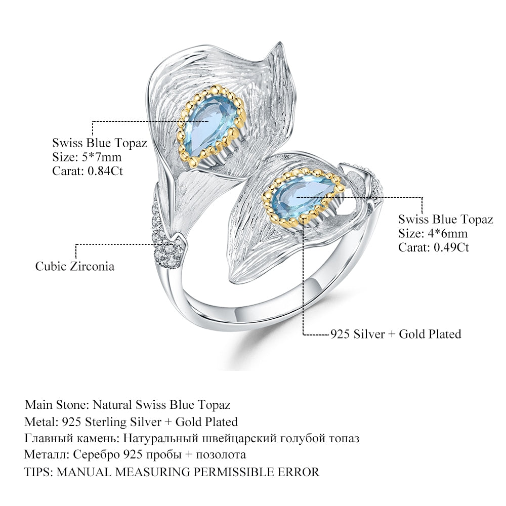 Blue Topaz Calla lily Ring, Sterling - thebodymindsoulshop