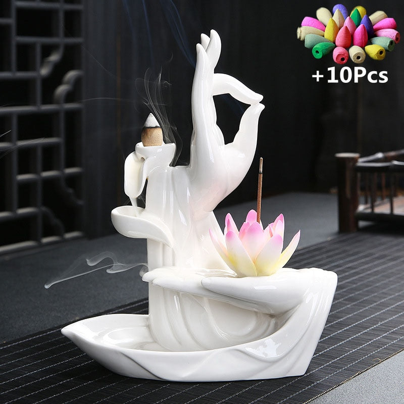 Ceramic Buddha Hand Backflow Incense Burner - thebodymindsoulshop