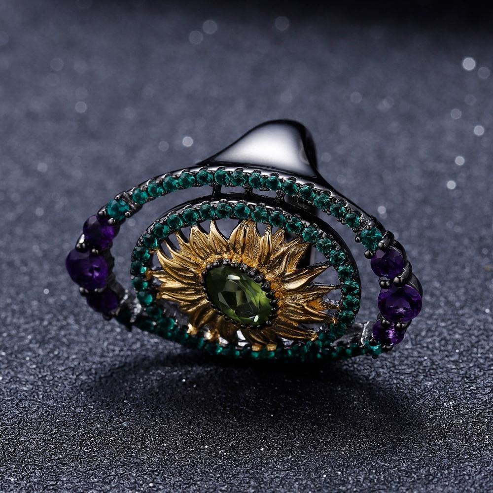 Peridot Sunflower Sterling & Gold Ring - thebodymindsoulshop