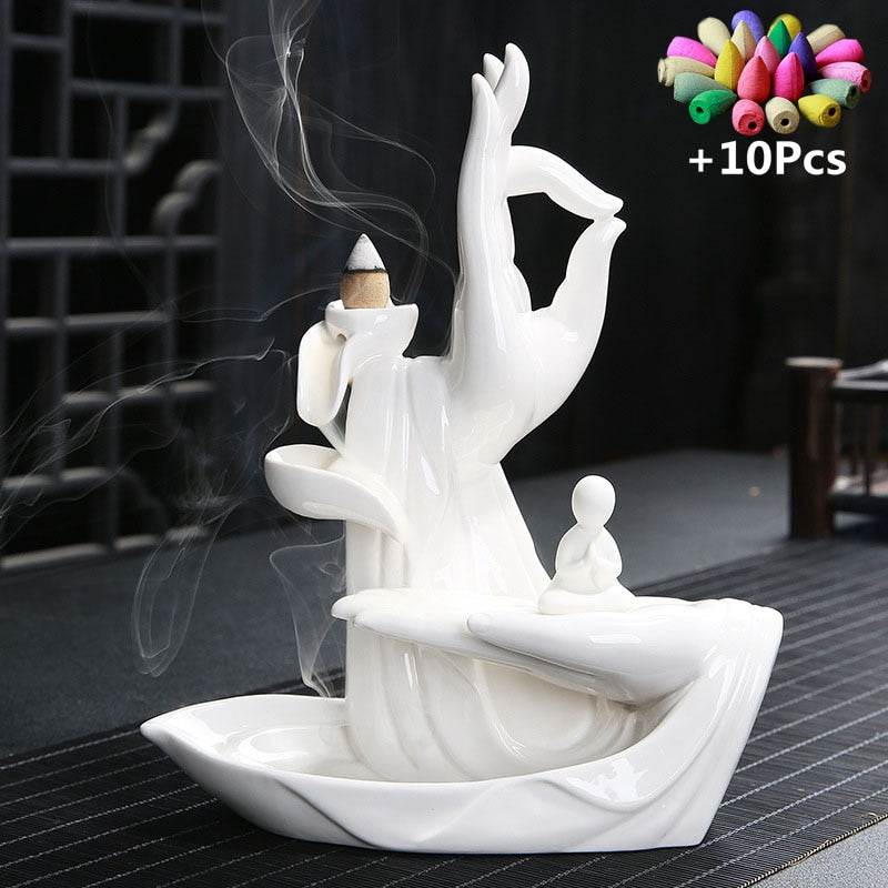 Ceramic Buddha Hand Backflow Incense Burner - thebodymindsoulshop