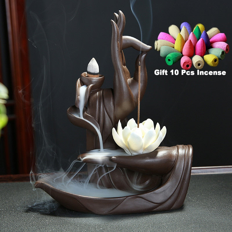 Ceramic Buddha Hand Backflow Incense Burner - thebodymindsoulshop