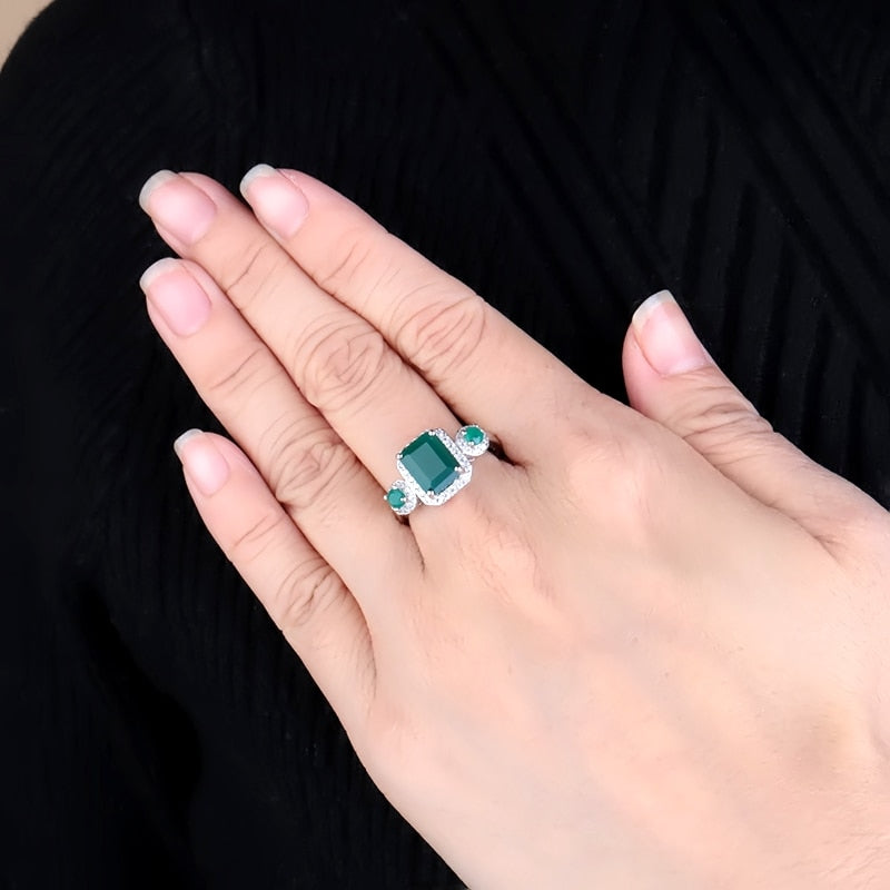 Emerald cut, in Sterling Silver rings (Green Agate, Mystic Quartz, or Blue Tourmaline) - thebodymindsoulshop