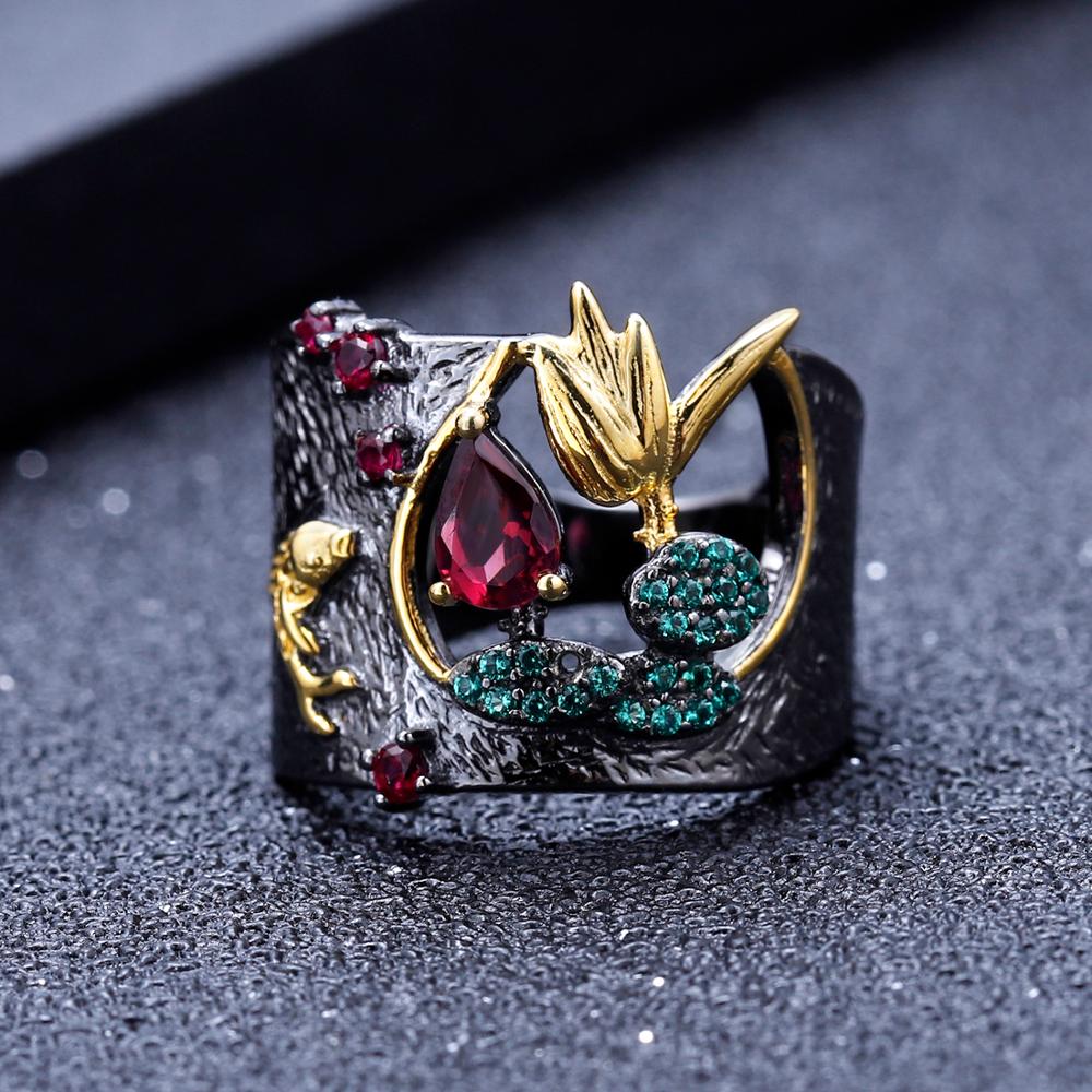 Rhodolite Garnet Lotus ring, Sterling & Gold - thebodymindsoulshop