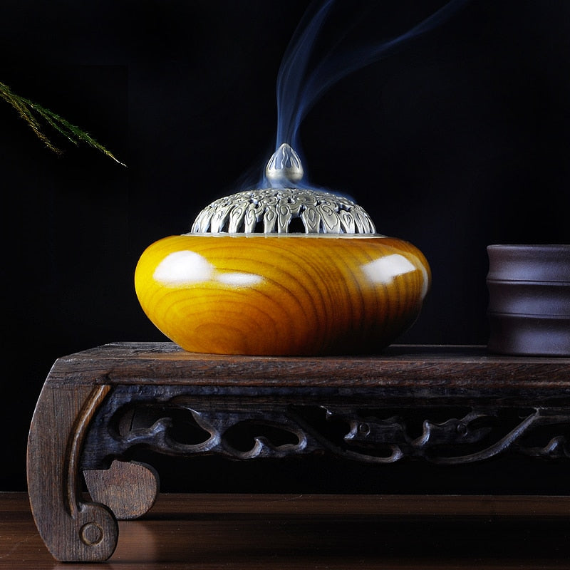 Heirloom quality incense burner, polished wood - thebodymindsoulshop