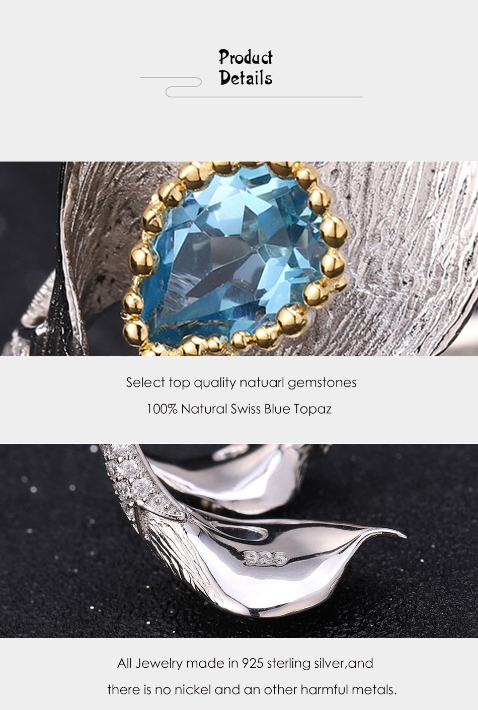 Blue Topaz Calla lily Ring, Sterling - thebodymindsoulshop