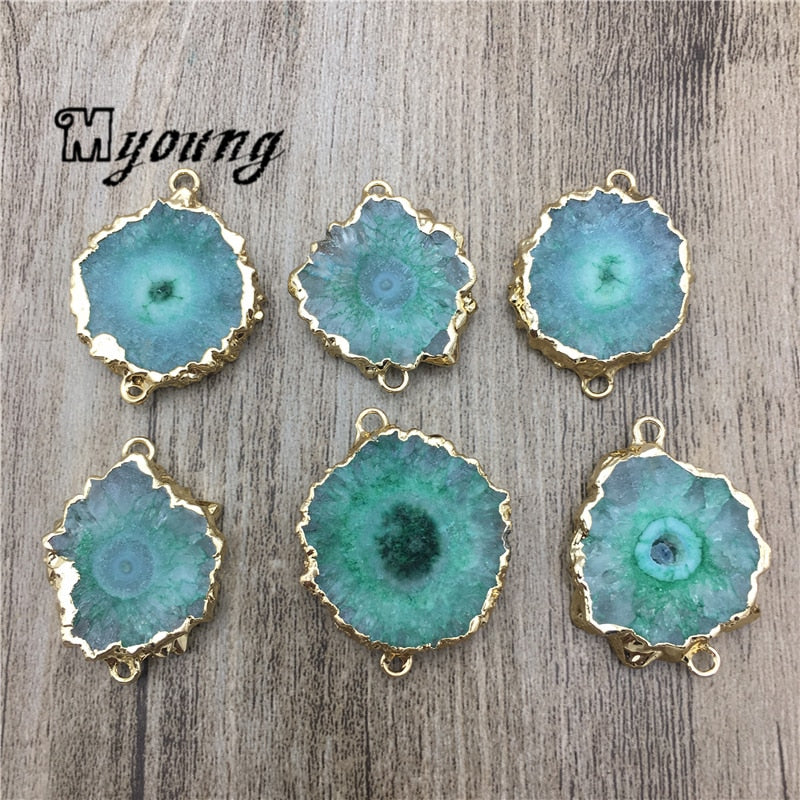 Green Quartz Geode Slices, Pendants - thebodymindsoulshop