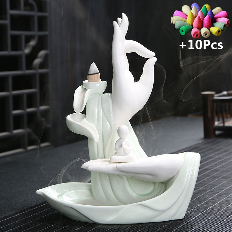 Ceramic Buddha Hand Backflow Incense Burner - thebodymindsoulshop