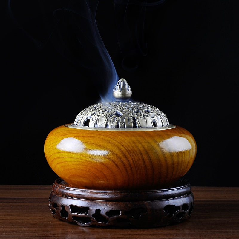 Heirloom quality incense burner, polished wood - thebodymindsoulshop