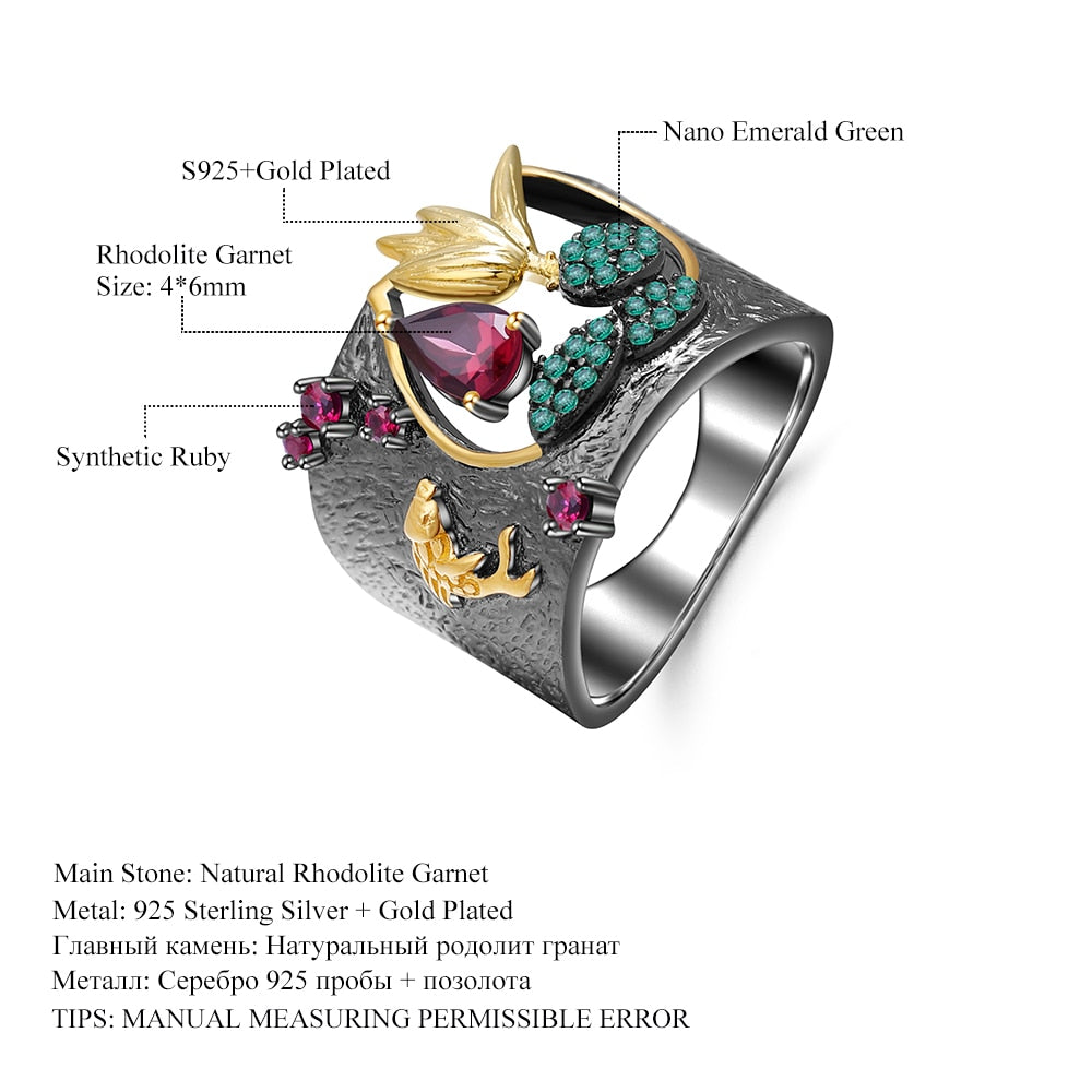 Rhodolite Garnet Lotus ring, Sterling & Gold - thebodymindsoulshop