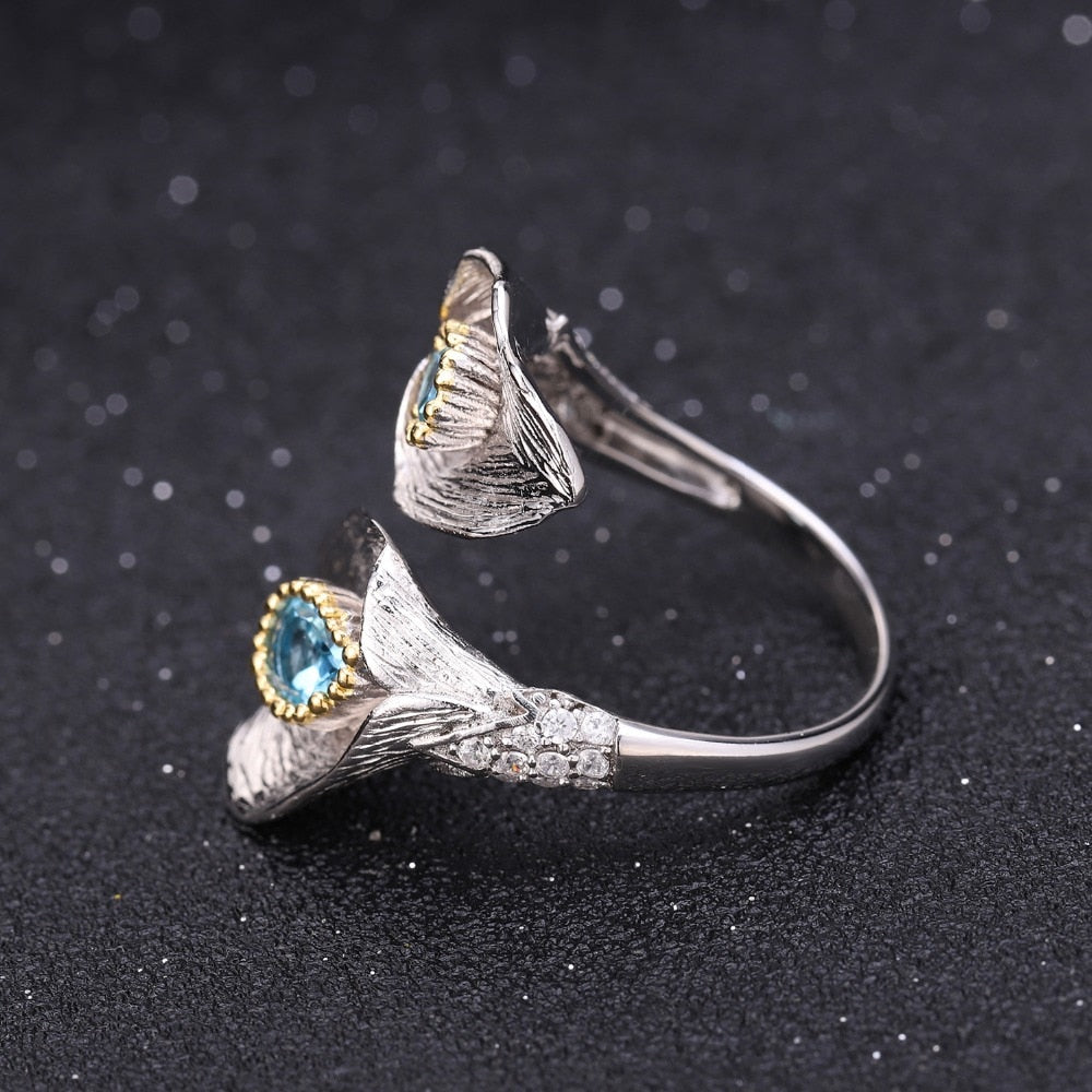 Blue Topaz Calla lily Ring, Sterling - thebodymindsoulshop