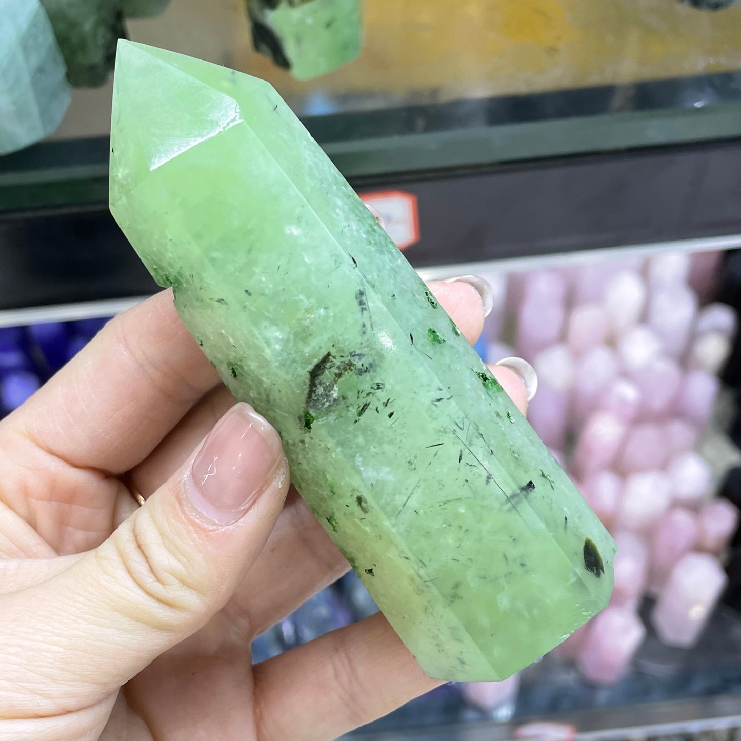 Prehnite Crystal Point Obelisk - thebodymindsoulshop