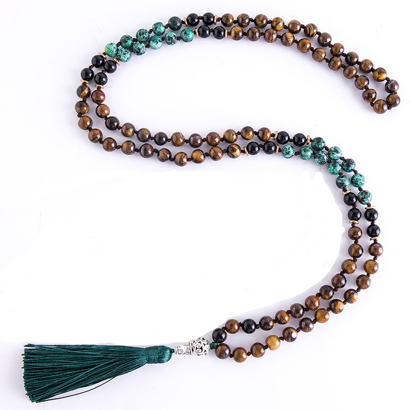 Tiger Eye, Black Onyx, 108 Bead Mala with Bracelet - thebodymindsoulshop