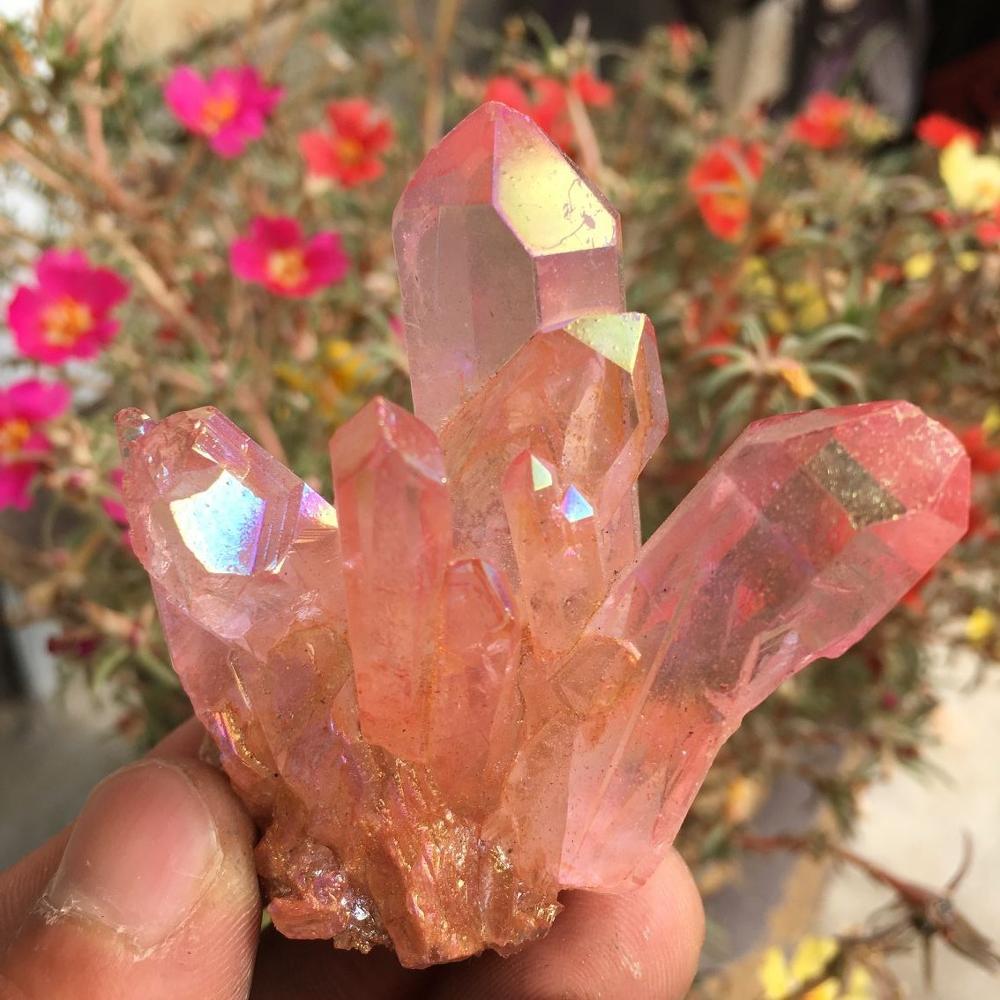 Rare Rose Flame Aura Quartz Cluster - thebodymindsoulshop