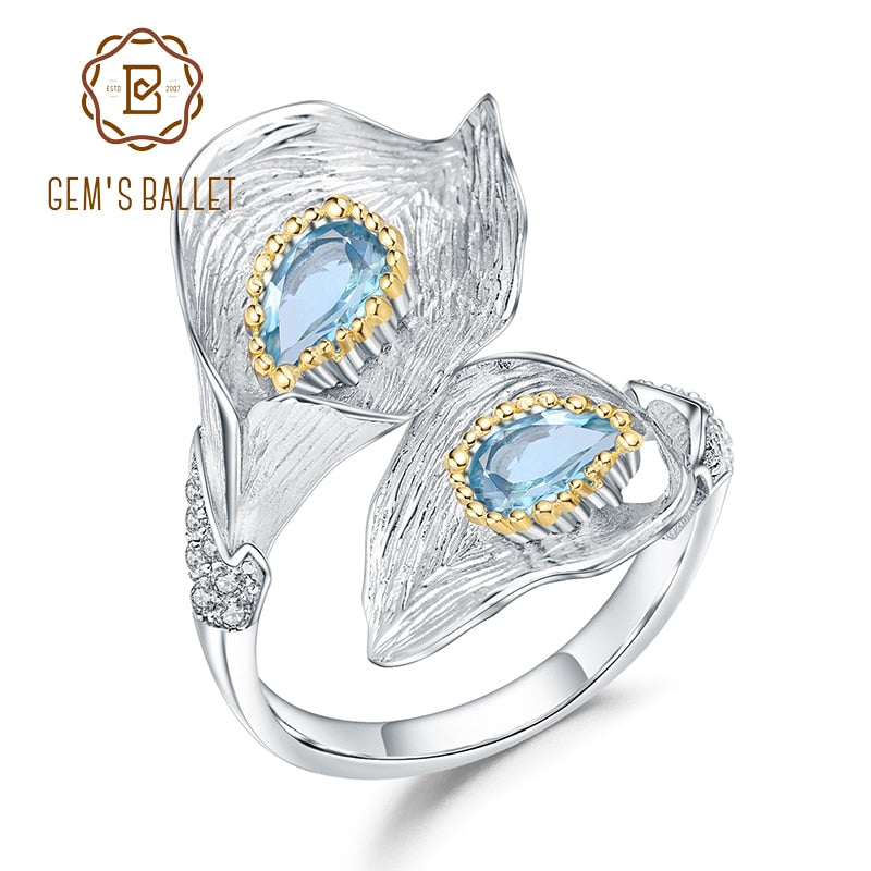 Blue Topaz Calla lily Ring, Sterling - thebodymindsoulshop