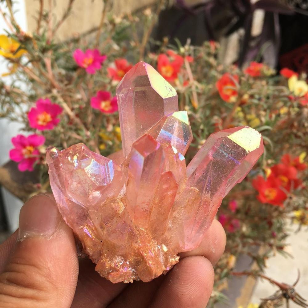 Rare Rose Flame Aura Quartz Cluster - thebodymindsoulshop