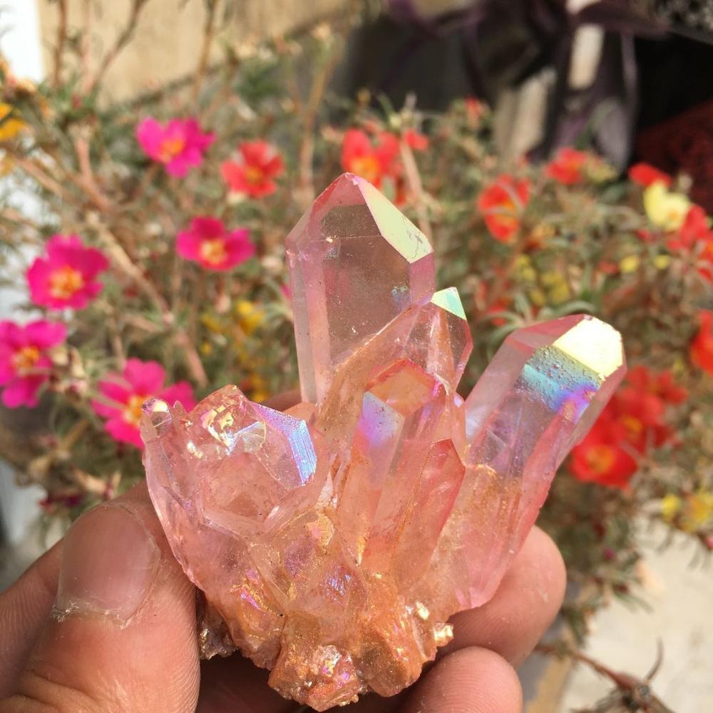 Rare Rose Flame Aura Quartz Cluster - thebodymindsoulshop