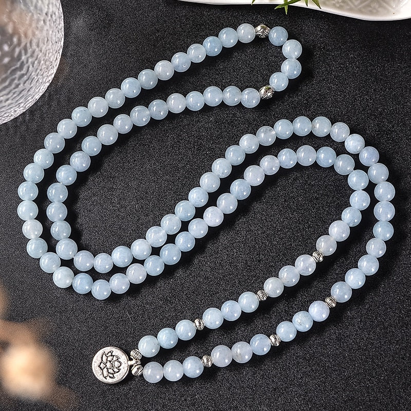 108 8mm Aquamarine Mala Bracelet - thebodymindsoulshop