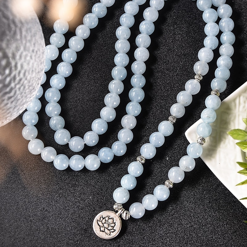 108 8mm Aquamarine Mala Bracelet - thebodymindsoulshop