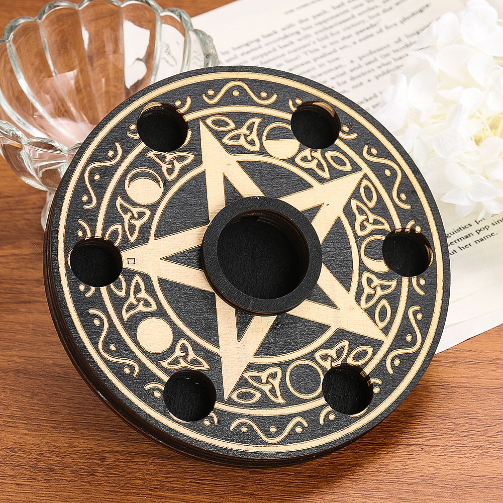 Wooden Pentacle Crystal Ball Display - thebodymindsoulshop