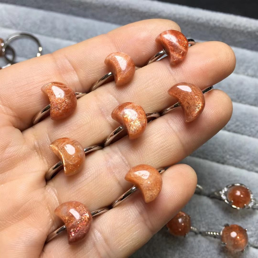 Sunstone Moon/ Round Cabochon Rings - thebodymindsoulshop