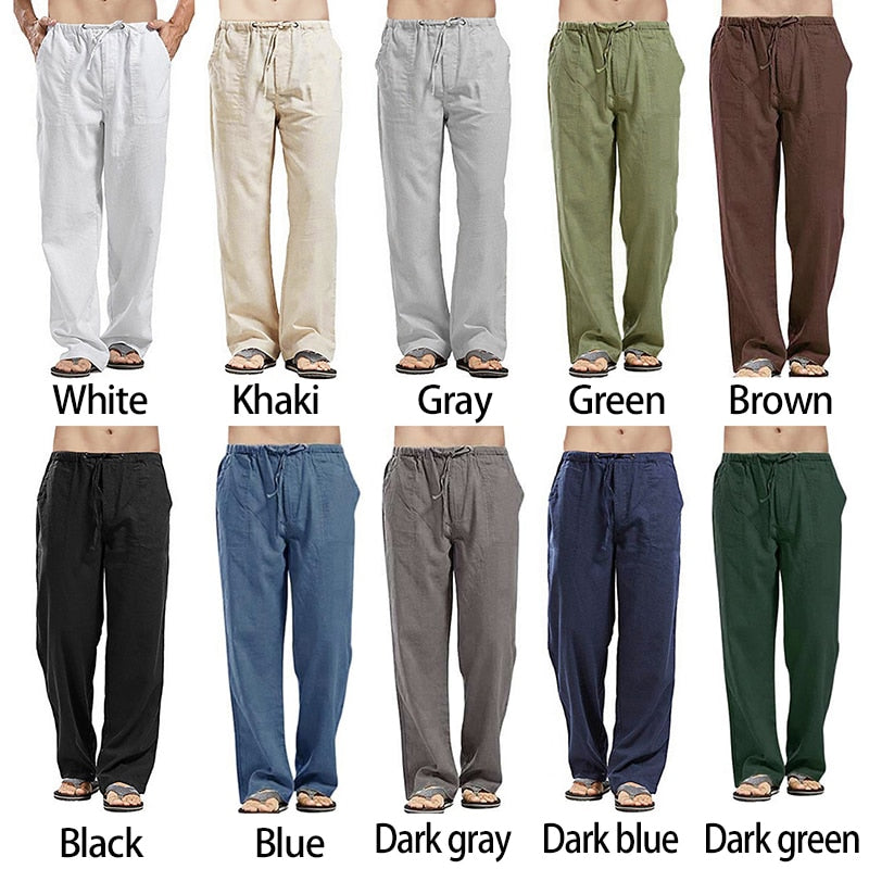 Linen Wide Men's Pants, Yoga Pants - thebodymindsoulshop