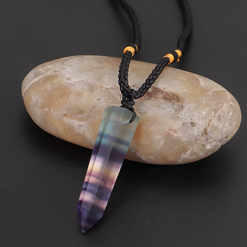 Fluorite  Crystal Point Wand Pendant - thebodymindsoulshop