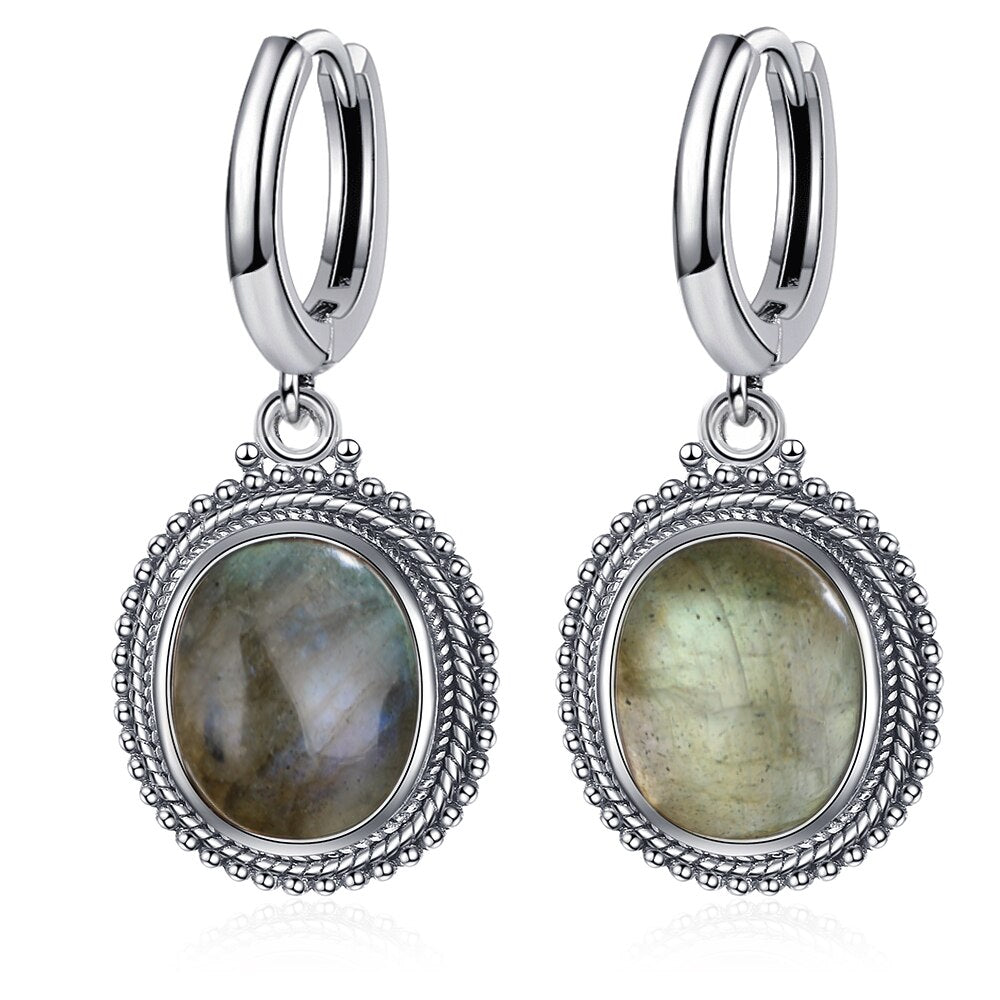 Elegant Oval & Sterling Silver Earrings, variety of Gems to choose from - thebodymindsoulshop