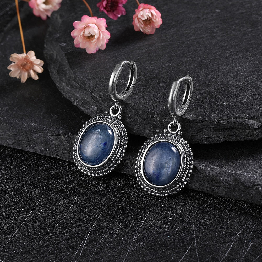 Elegant Oval & Sterling Silver Earrings, variety of Gems to choose from - thebodymindsoulshop