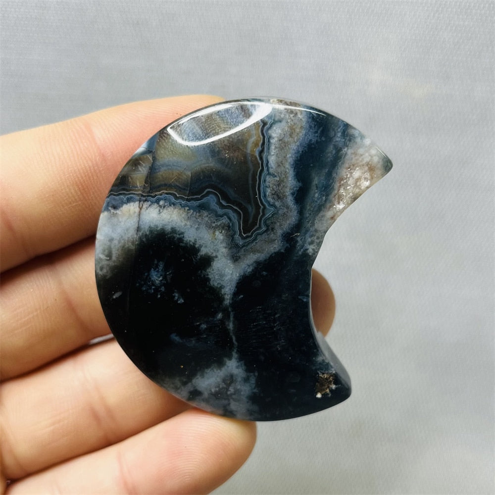 Black Sakura Agate Moon - thebodymindsoulshop