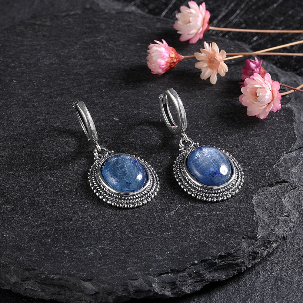 Elegant Oval & Sterling Silver Earrings, variety of Gems to choose from - thebodymindsoulshop