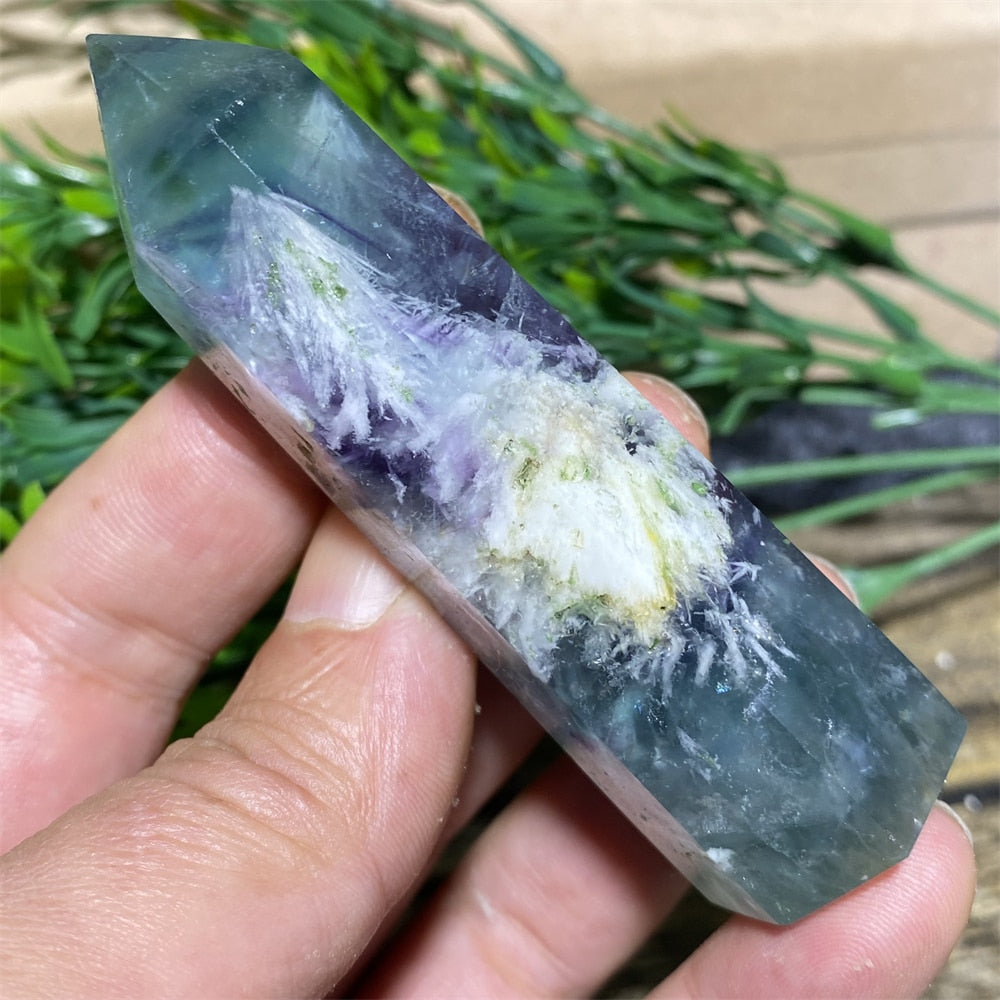 Feather Fluorite Natural Crystal Wand - thebodymindsoulshop