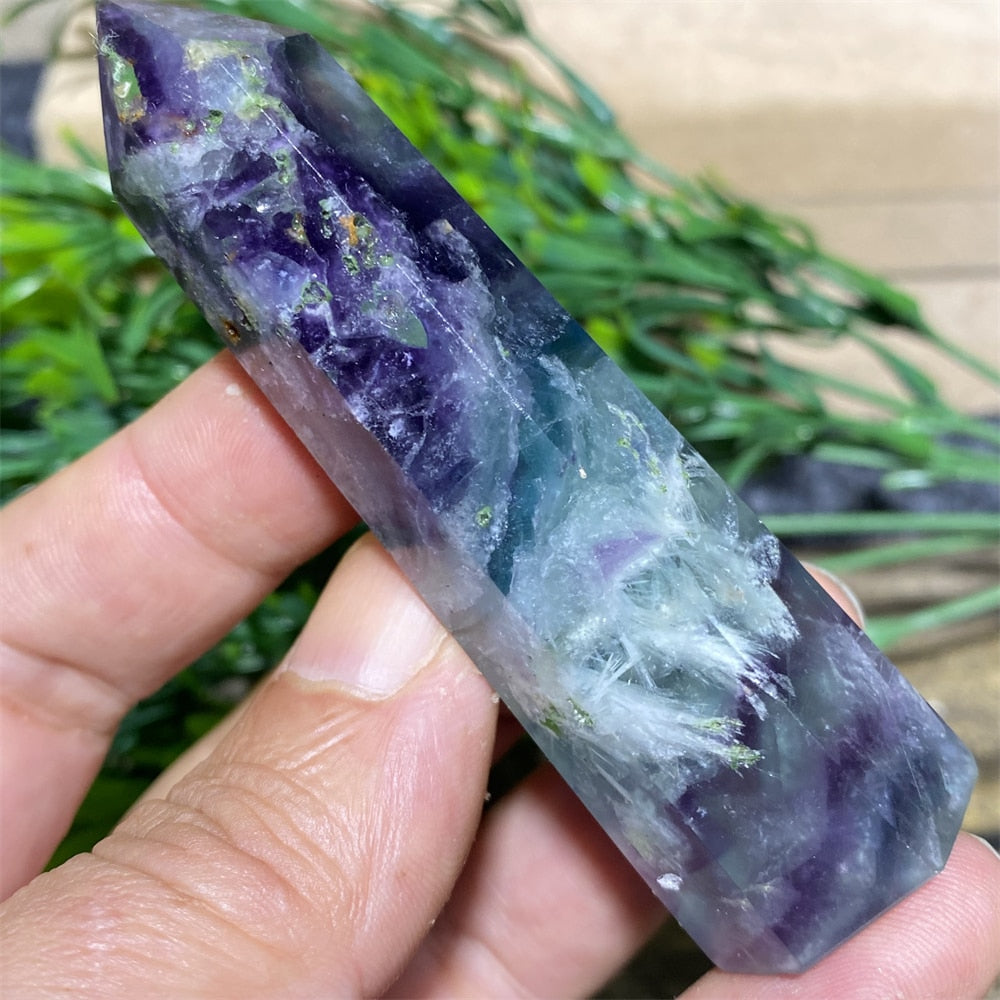 Feather Fluorite Natural Crystal Wand - thebodymindsoulshop