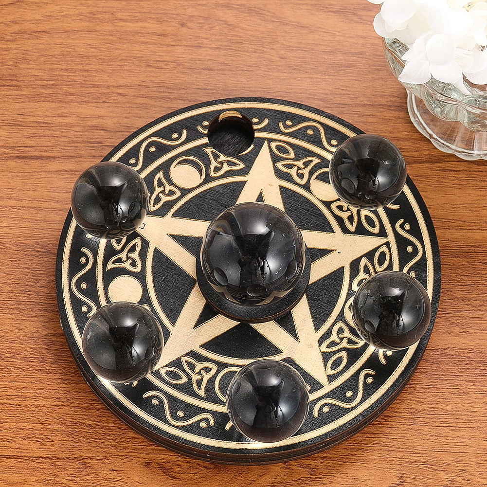 Wooden Pentacle Crystal Ball Display - thebodymindsoulshop