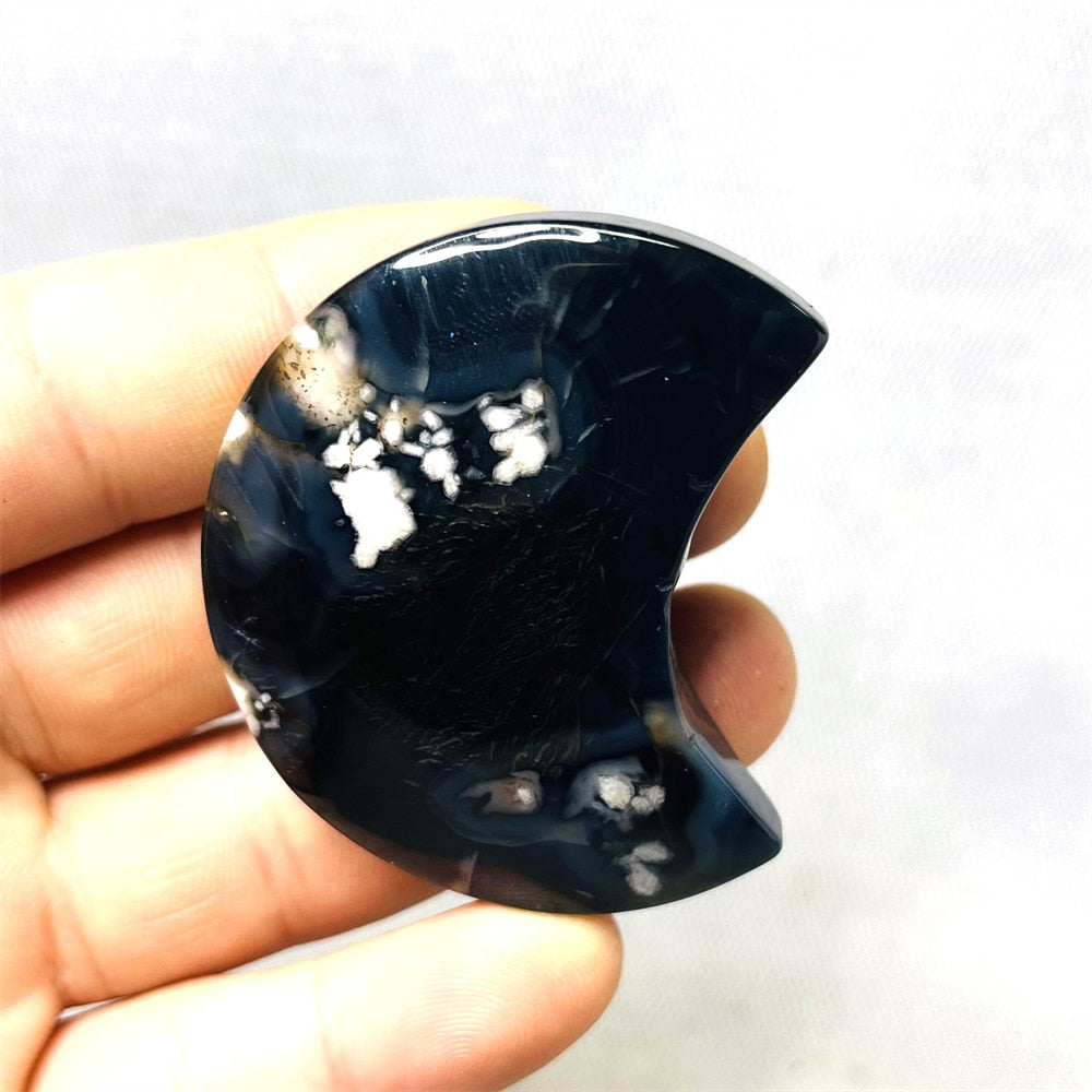 Black Sakura Agate Moon - thebodymindsoulshop