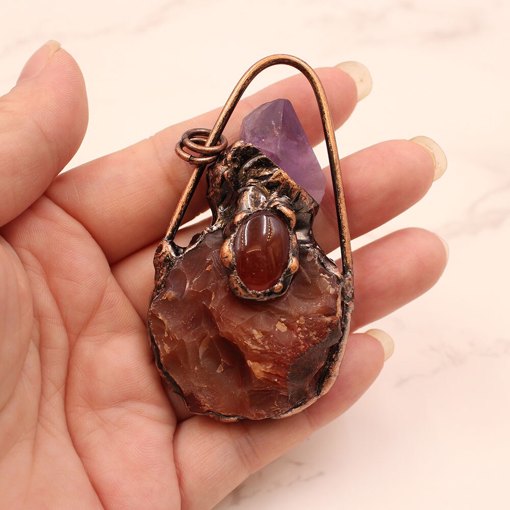 Rough Amethyst & Carnelian Bottle Shaped  Pendant - thebodymindsoulshop