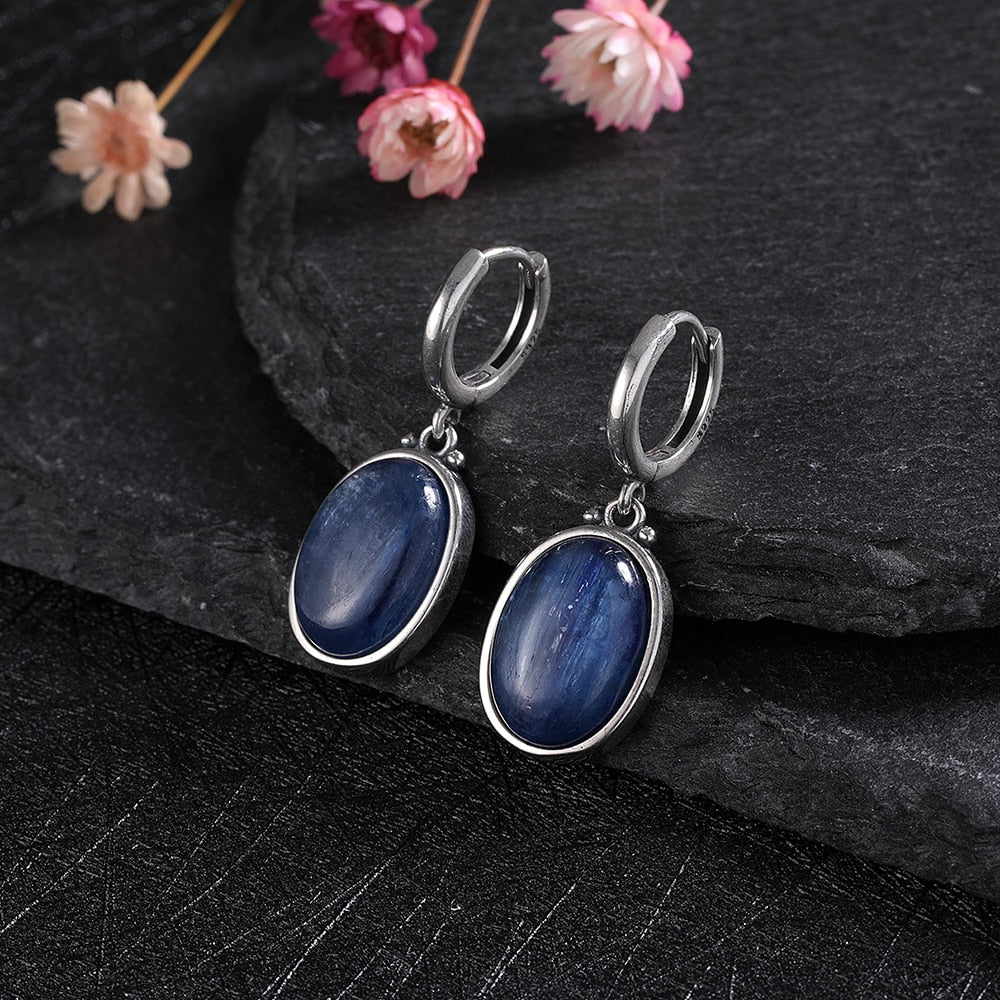 Oval Sterling Silver Hoop Earrings (Various Gems Available) - thebodymindsoulshop