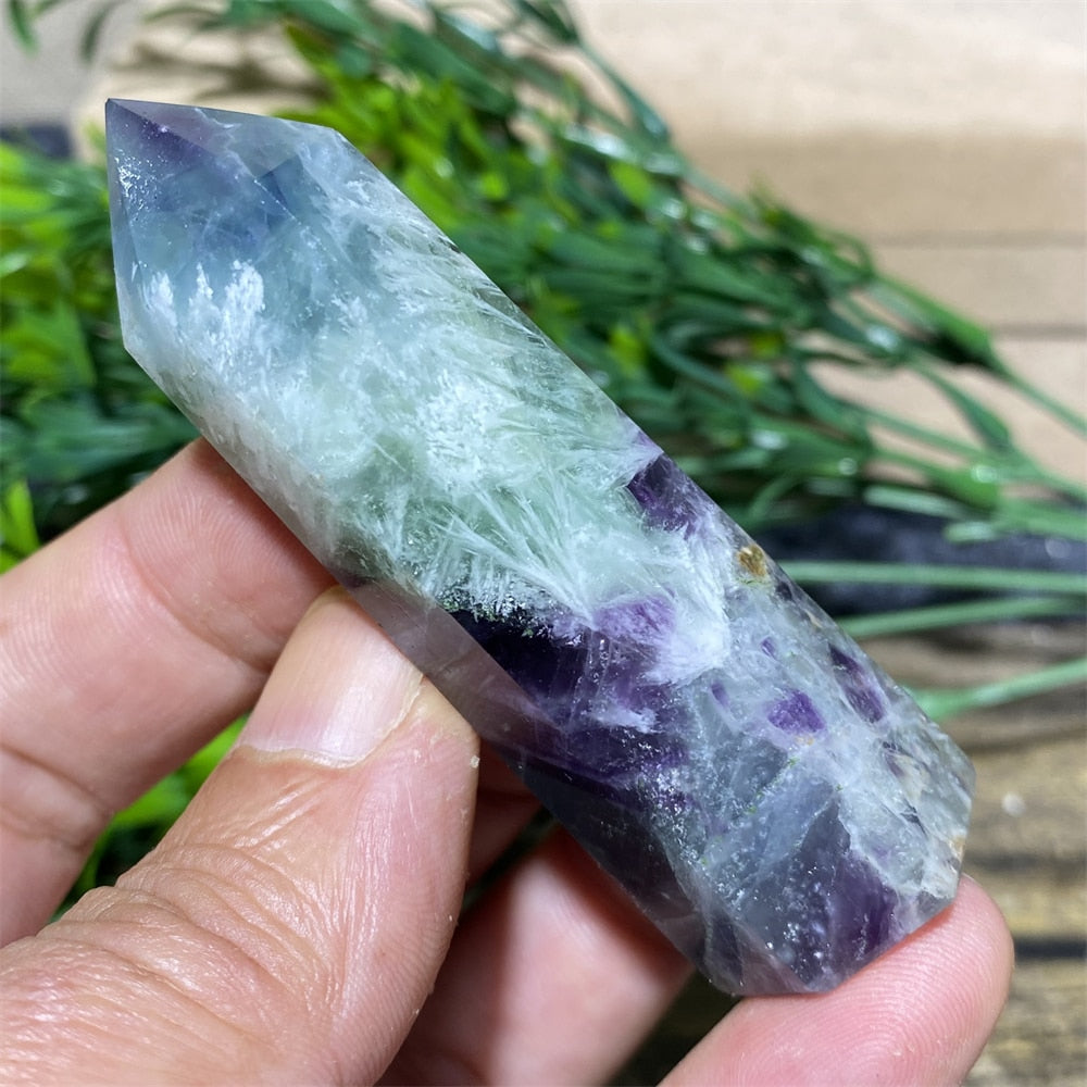 Feather Fluorite Natural Crystal Wand - thebodymindsoulshop