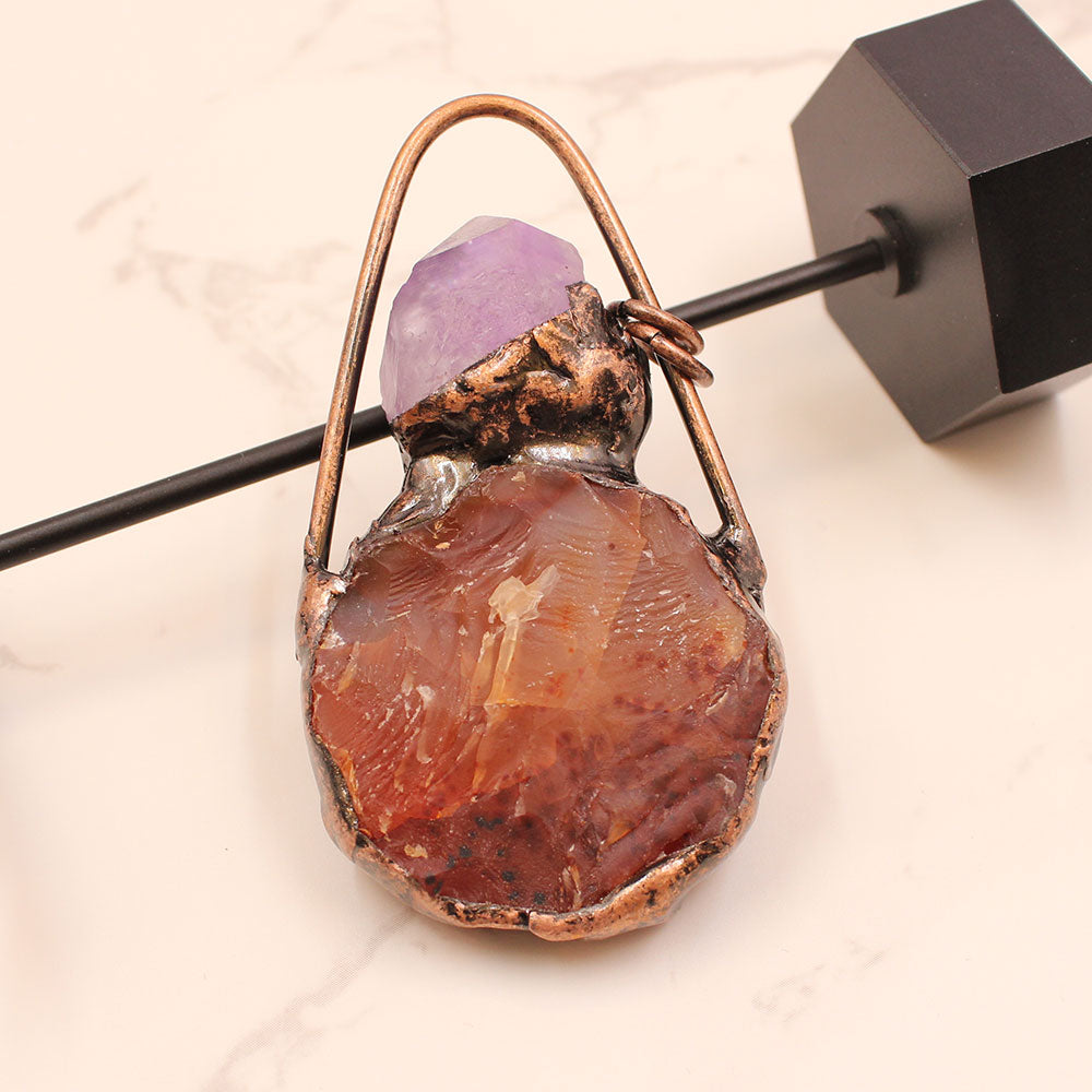 Rough Amethyst & Carnelian Bottle Shaped  Pendant - thebodymindsoulshop